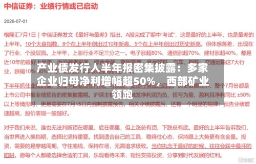 产业债发行人半年报密集披露：多家企业归母净利增幅超50%，西部矿业领跑