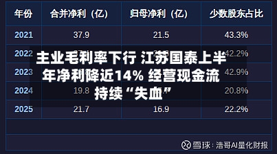 主业毛利率下行 江苏国泰上半年净利降近14% 经营现金流持续“失血	”-第2张图片
