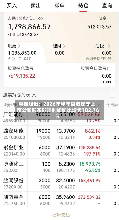 粤桂股份：2026年半年度归属于上市公司股东的净利润同比增长182.76%-第2张图片